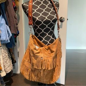 Tan Suede Fringe Shoulder Bag